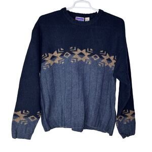 Vintage North Crest Mens XL Sweater 100% Wool Blue Snowflake Ski Knit Winter GUC